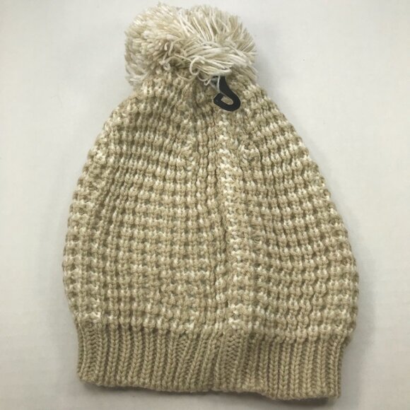 Winter Essentials Women's One Size Beige/White Knit Beanie Hat With Pom New - Picture 2 of 8